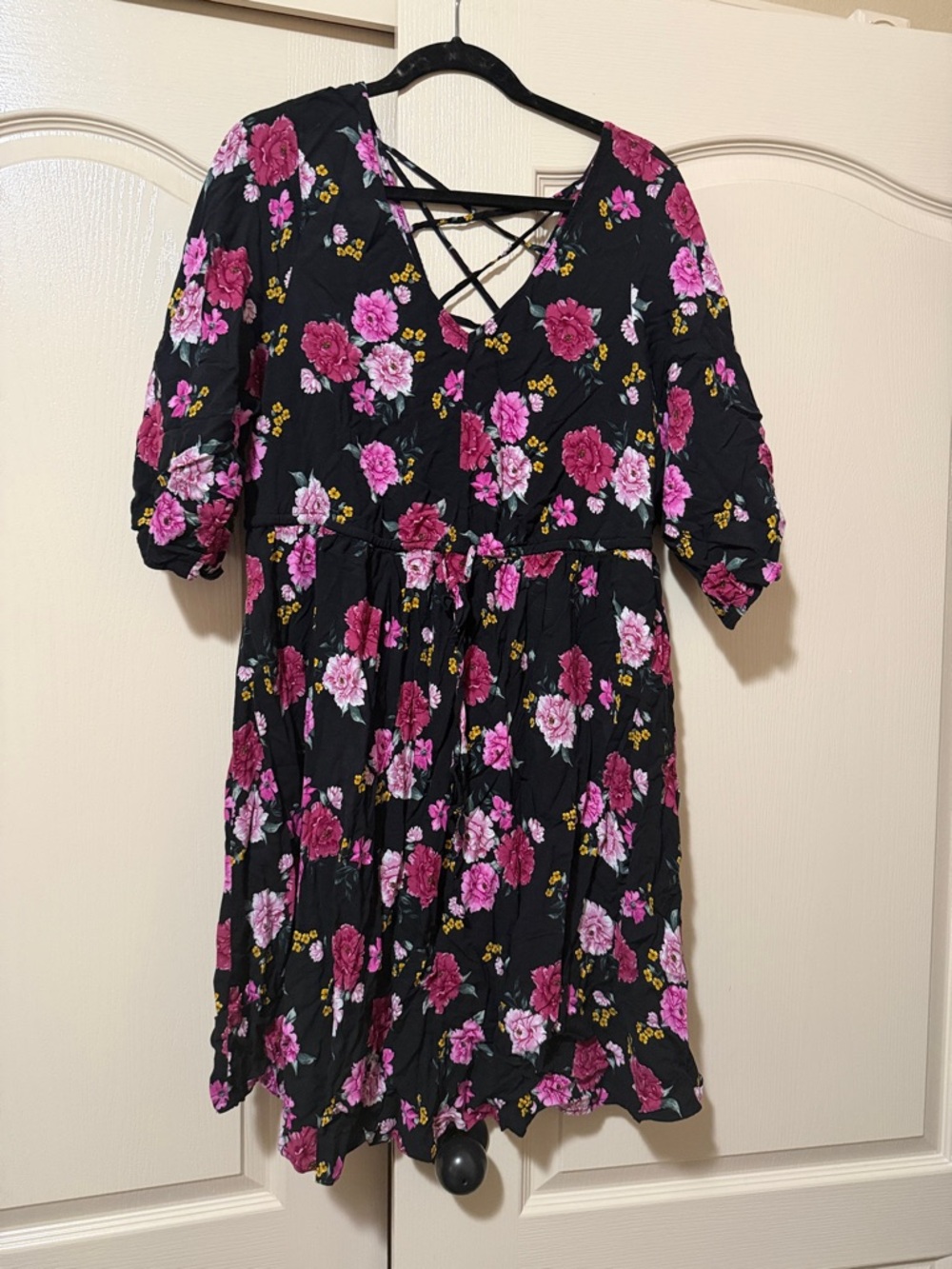 torrid Black Floral Midi Dress with Pink Flowers